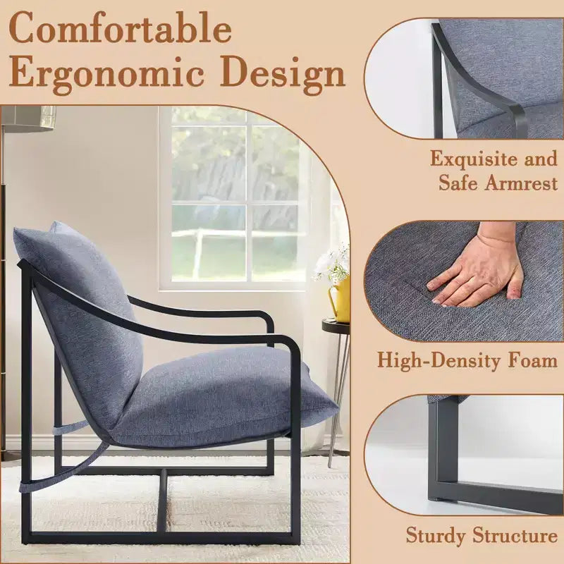 Poltrona Sling, Poltrona Moderna e Confortevole con Morbido Cuscino, Struttura in Metallo, Comoda Poltrona Lounge per Soggiorno, Camera da Letto, Patio