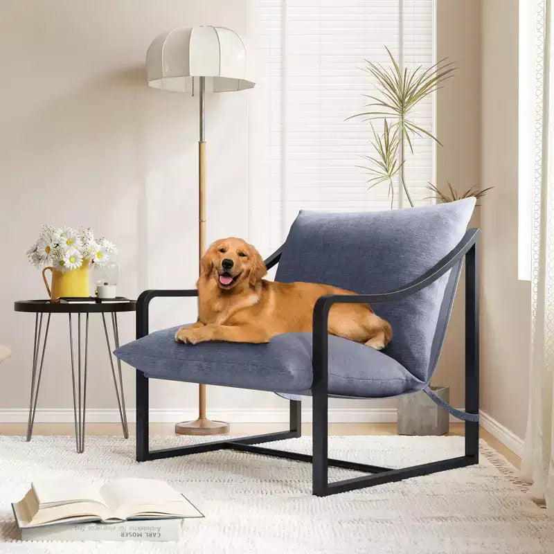 Poltrona Sling, Poltrona Moderna e Confortevole con Morbido Cuscino, Struttura in Metallo, Comoda Poltrona Lounge per Soggiorno, Camera da Letto, Patio