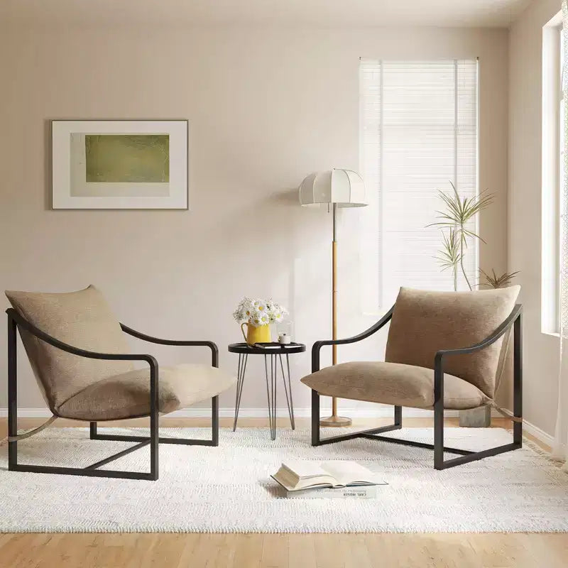 Poltrona Sling, Poltrona Moderna e Confortevole con Morbido Cuscino, Struttura in Metallo, Comoda Poltrona Lounge per Soggiorno, Camera da Letto, Patio