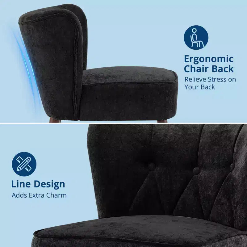 Poltrona moderna, sedia lounge senza braccioli imbottita con tessuto trapuntato, comoda sedia laterale per lettura e toletta per soggiorno e camera da letto