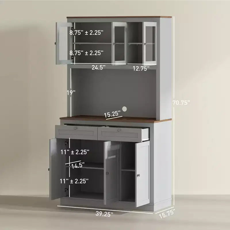 Okak Farmhouse Mobile Dispensa da Cucina con 6 Ante e Supporto per Microonde, Credenza per Soggiorno, Cucina