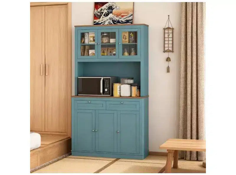Okak Farmhouse Mobile Dispensa da Cucina con 6 Ante e Supporto per Microonde, Credenza per Soggiorno, Cucina