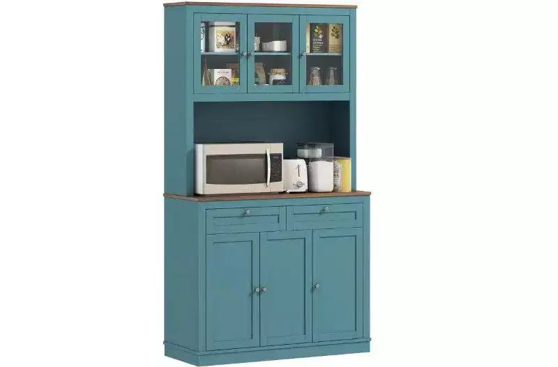 Okak Farmhouse Mobile Dispensa da Cucina con 6 Ante e Supporto per Microonde, Credenza per Soggiorno, Cucina