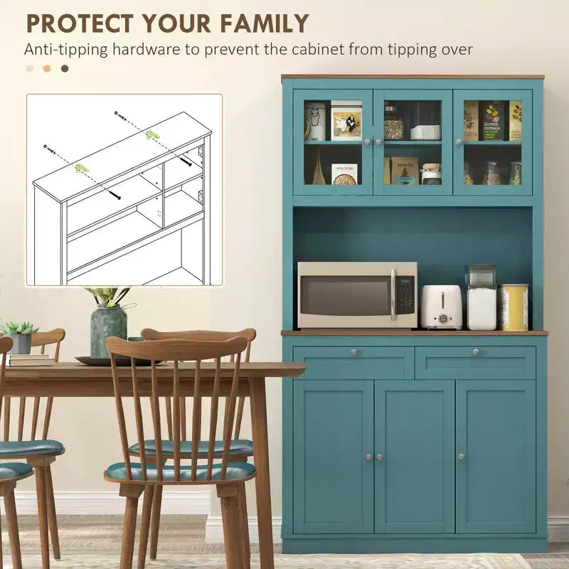 Okak Farmhouse Mobile Dispensa da Cucina con 6 Ante e Supporto per Microonde, Credenza per Soggiorno, Cucina