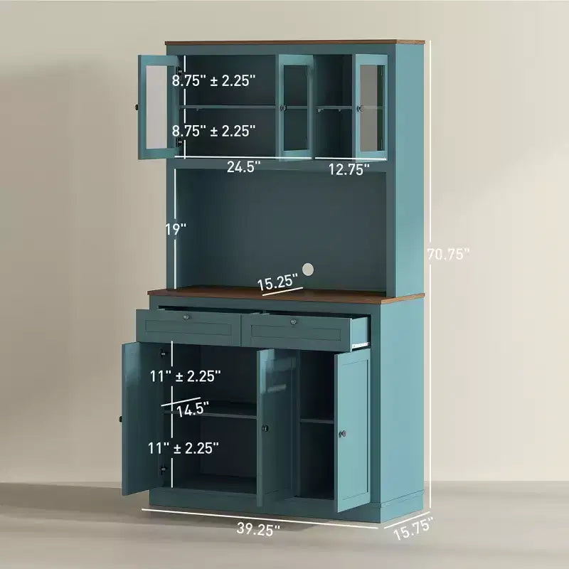 Okak Farmhouse Mobile Dispensa da Cucina con 6 Ante e Supporto per Microonde, Credenza per Soggiorno, Cucina