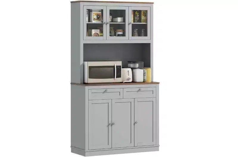 Okak Farmhouse Mobile Dispensa da Cucina con 6 Ante e Supporto per Microonde, Credenza per Soggiorno, Cucina