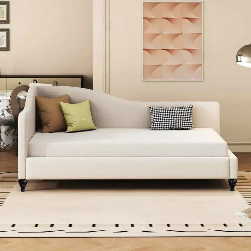 MAYEERTY Letto Divano a L Matrimoniale in Lino, Gambe in Legno Massello, Camera da Letto, Grigio