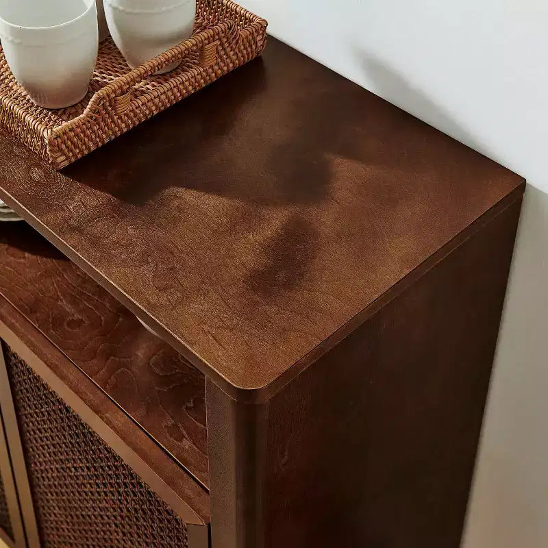 63 Credenza buffet in rattan moderno di metà secolo con spazio di archiviazione, grande tavolo console multimediale per soggiorno, ingresso o cucina-Panipeachy