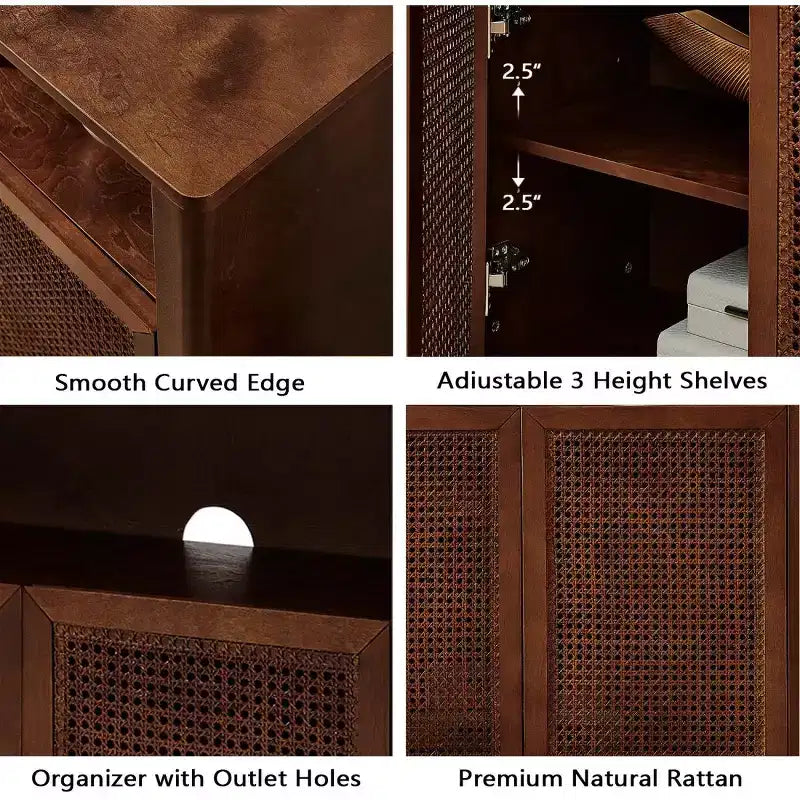 63 Credenza buffet in rattan moderno di metà secolo con spazio di archiviazione, grande tavolo console multimediale per soggiorno, ingresso o cucina-Panipeachy