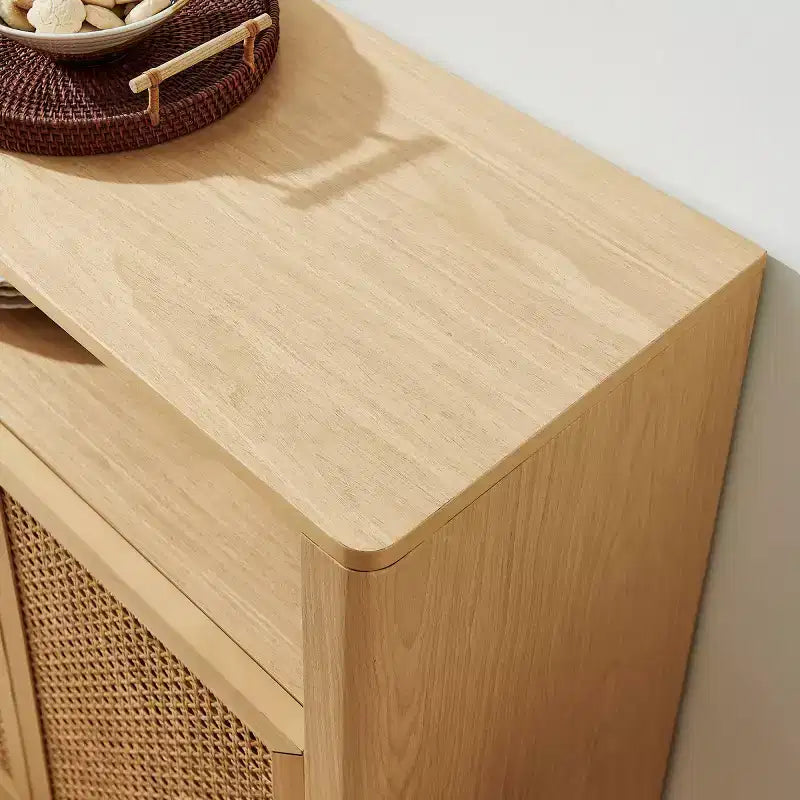 63 Credenza buffet in rattan moderno di metà secolo con spazio di archiviazione, grande tavolo console multimediale per soggiorno, ingresso o cucina-Panipeachy