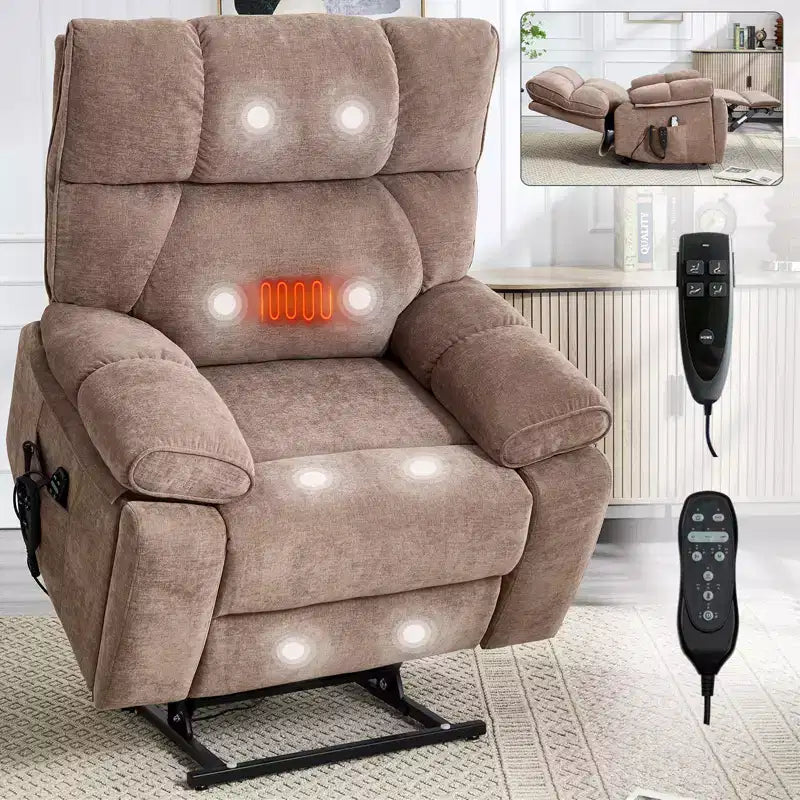 Poltrone Reclinabili Massaggianti Riscaldanti, Poltrone Reclinabili Elettriche Oversize con Sollevamento a Posizione Infinita e Portabicchieri Nascosti