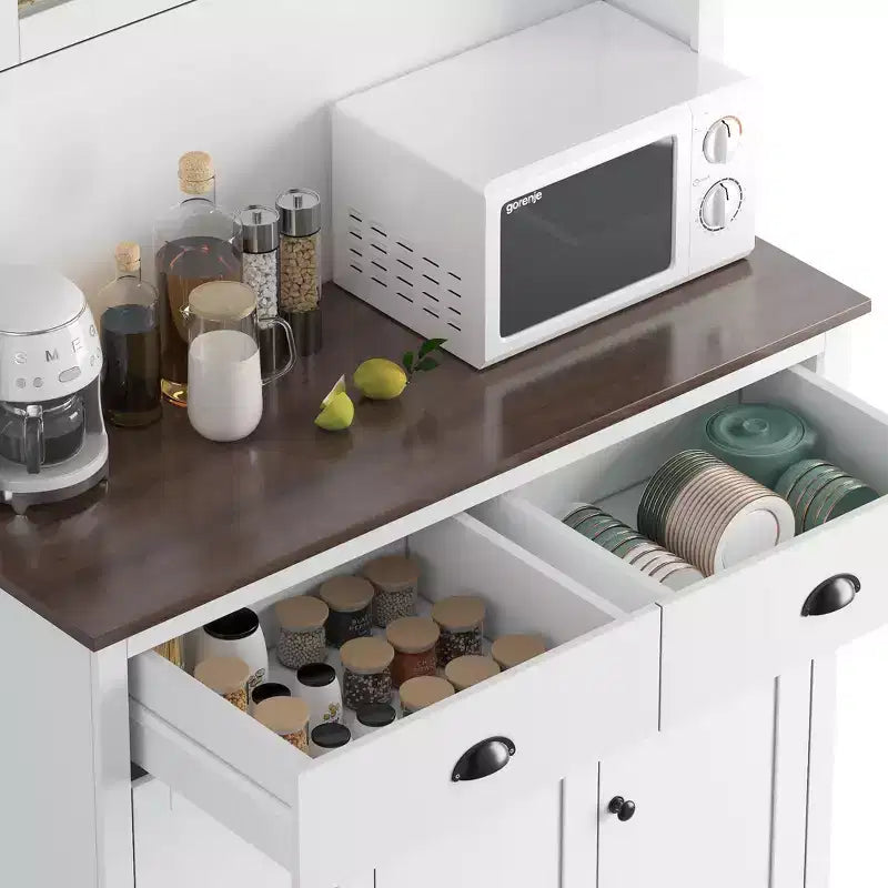 Dispensa da Cucina 71", Mobile Buffet Indipendente in Legno con Supporto per Microonde e 2 Cassetti, Credenza da Cucina per Sala da Pranzo Soggiorno