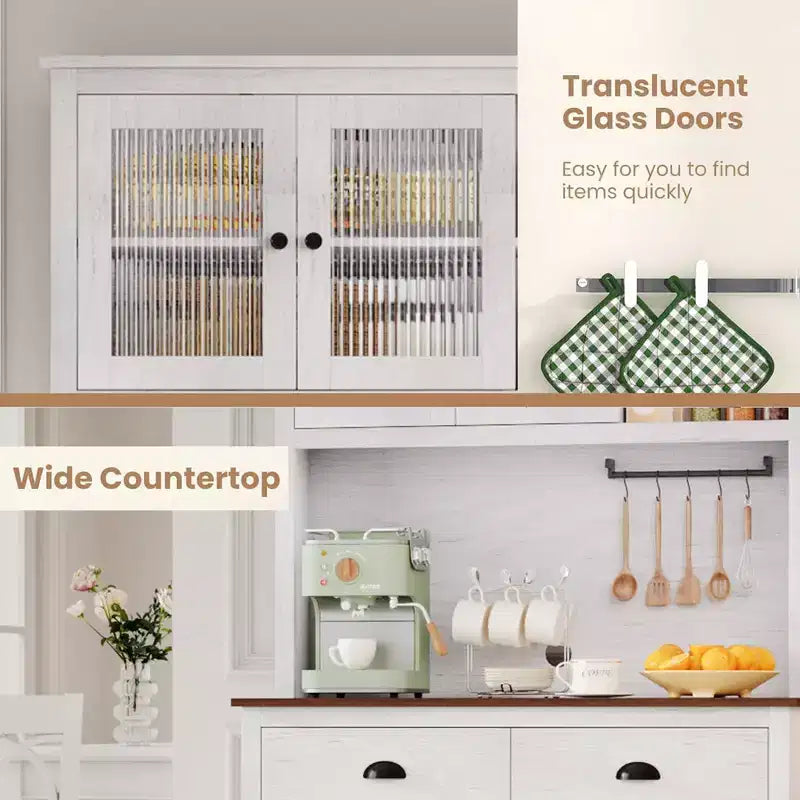 Dispensa da Cucina 71", Mobile Buffet Indipendente in Legno con Supporto per Microonde e 2 Cassetti, Credenza da Cucina per Sala da Pranzo Soggiorno