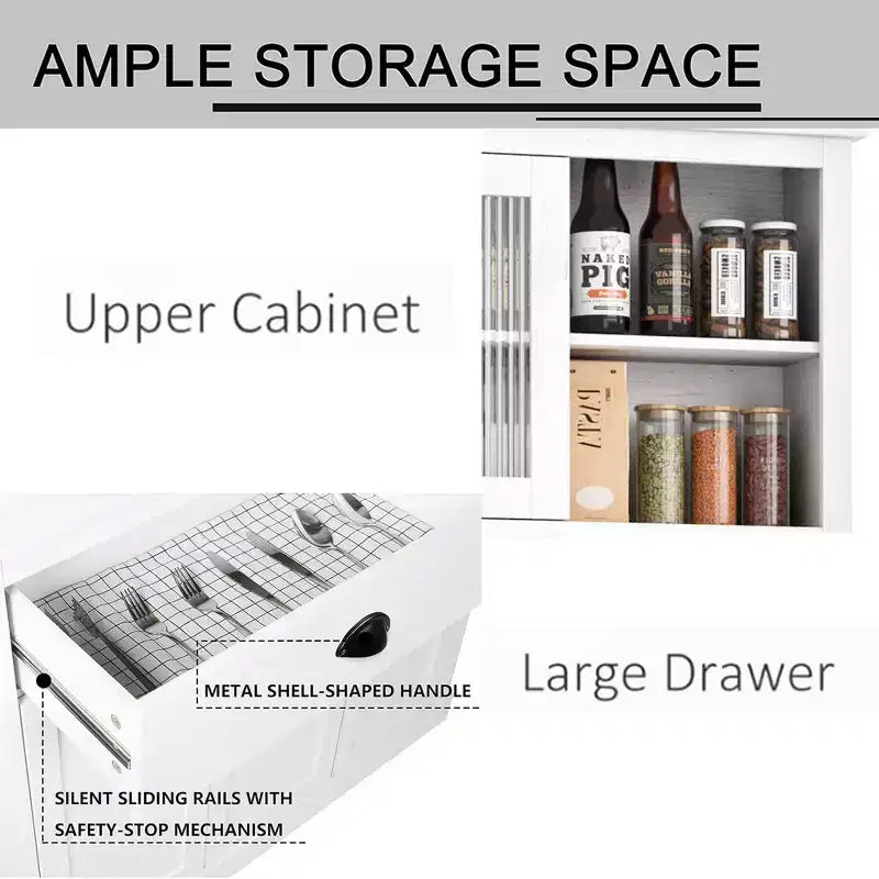Dispensa da Cucina 71", Mobile Buffet Indipendente in Legno con Supporto per Microonde e 2 Cassetti, Credenza da Cucina per Sala da Pranzo Soggiorno