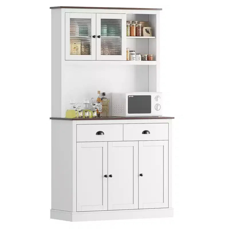 Dispensa da Cucina 71", Mobile Buffet Indipendente in Legno con Supporto per Microonde e 2 Cassetti, Credenza da Cucina per Sala da Pranzo Soggiorno