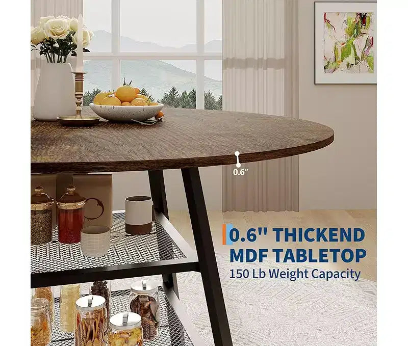 Set tavolo rotondo da pranzo per 4-6 persone, tavolo da cucina circolare con base in metallo, tavolo da pranzo rotondo in legno da 47 pollici