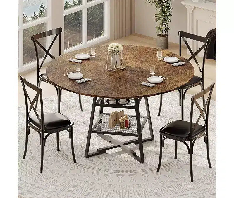 Set tavolo rotondo da pranzo per 4-6 persone, tavolo da cucina circolare con base in metallo, tavolo da pranzo rotondo in legno da 47 pollici