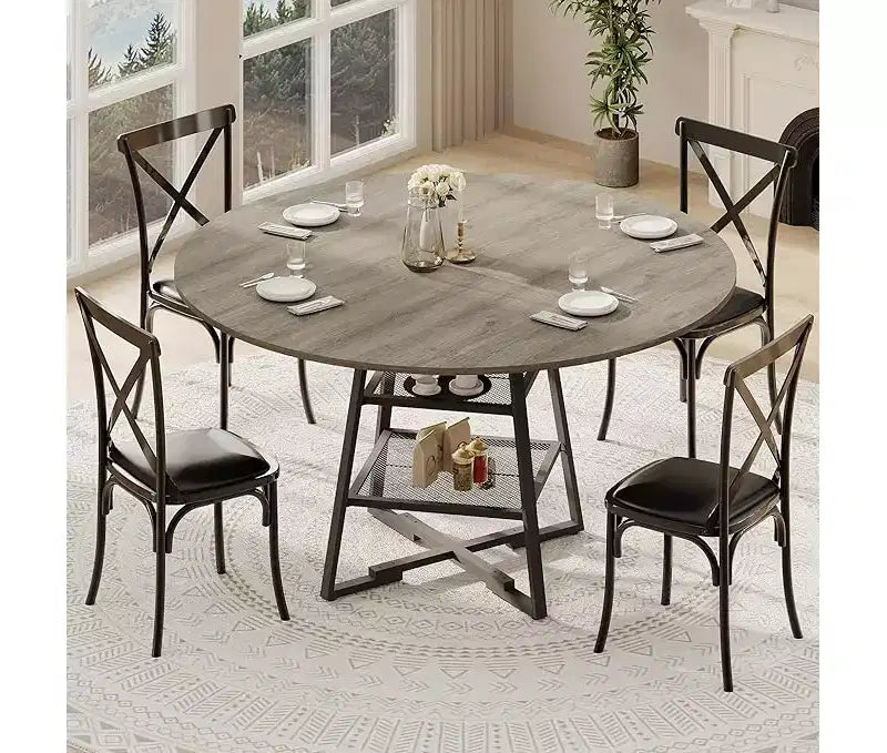 Set tavolo rotondo da pranzo per 4-6 persone, tavolo da cucina circolare con base in metallo, tavolo da pranzo rotondo in legno da 47 pollici