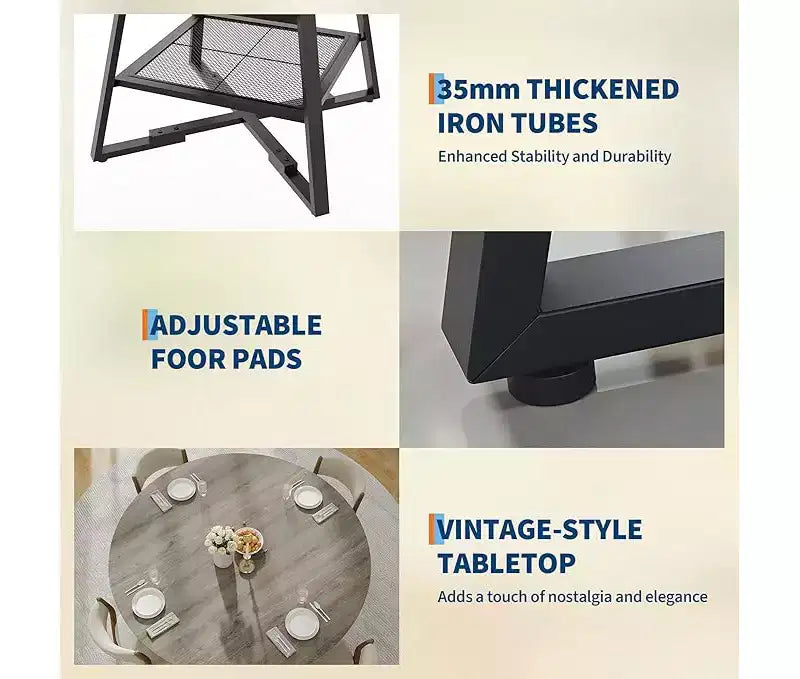 Set tavolo rotondo da pranzo per 4-6 persone, tavolo da cucina circolare con base in metallo, tavolo da pranzo rotondo in legno da 47 pollici