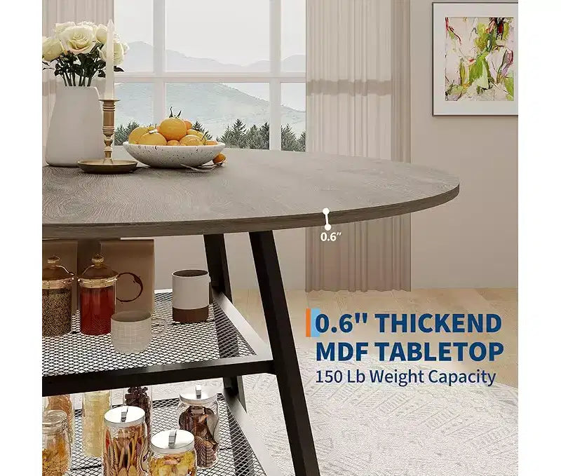 Set tavolo rotondo da pranzo per 4-6 persone, tavolo da cucina circolare con base in metallo, tavolo da pranzo rotondo in legno da 47 pollici