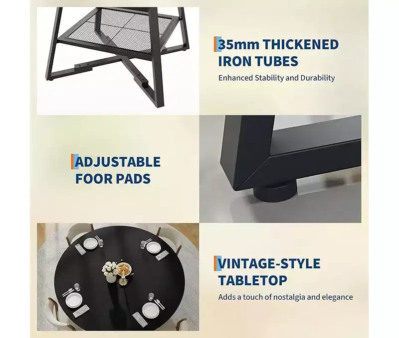 Set tavolo rotondo da pranzo per 4-6 persone, tavolo da cucina circolare con base in metallo, tavolo da pranzo rotondo in legno da 47 pollici