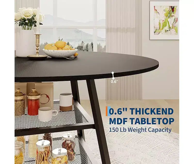 Set tavolo rotondo da pranzo per 4-6 persone, tavolo da cucina circolare con base in metallo, tavolo da pranzo rotondo in legno da 47 pollici