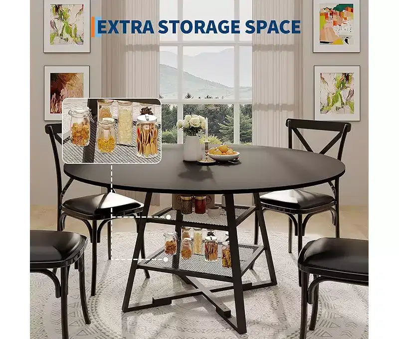 Set tavolo rotondo da pranzo per 4-6 persone, tavolo da cucina circolare con base in metallo, tavolo da pranzo rotondo in legno da 47 pollici