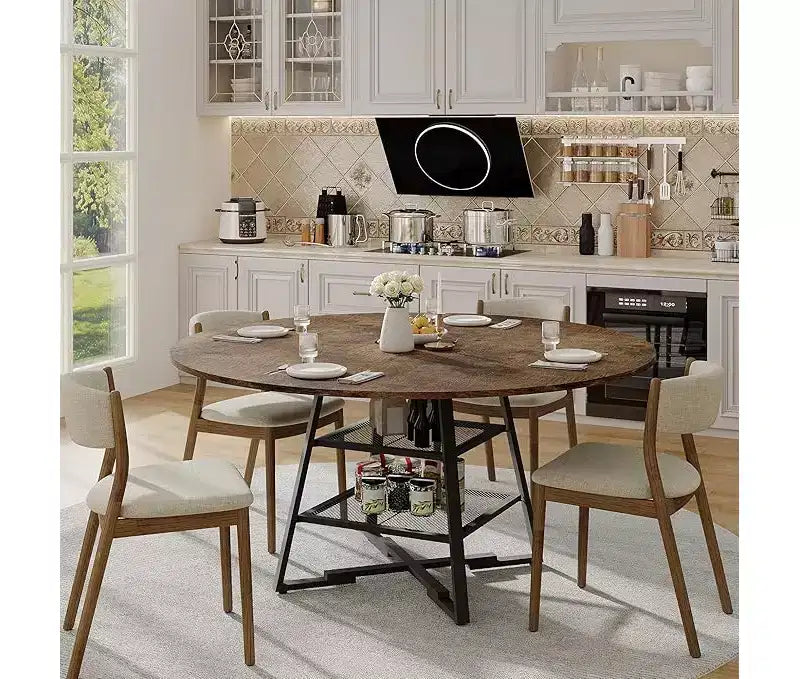 Set tavolo rotondo da pranzo per 4-6 persone, tavolo da cucina circolare con base in metallo, tavolo da pranzo rotondo in legno da 47 pollici