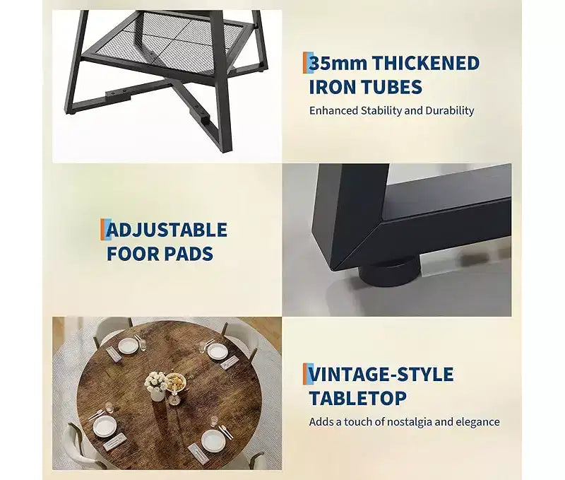 Set tavolo rotondo da pranzo per 4-6 persone, tavolo da cucina circolare con base in metallo, tavolo da pranzo rotondo in legno da 47 pollici