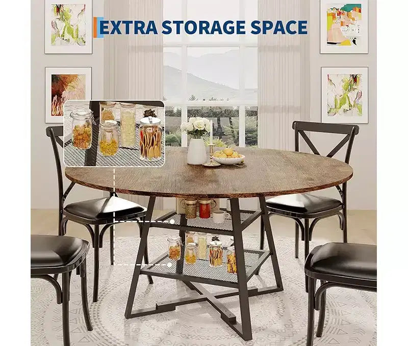 Set tavolo rotondo da pranzo per 4-6 persone, tavolo da cucina circolare con base in metallo, tavolo da pranzo rotondo in legno da 47 pollici