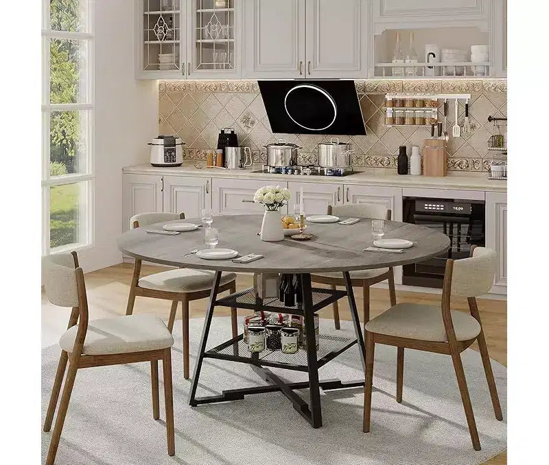 Set tavolo rotondo da pranzo per 4-6 persone, tavolo da cucina circolare con base in metallo, tavolo da pranzo rotondo in legno da 47 pollici