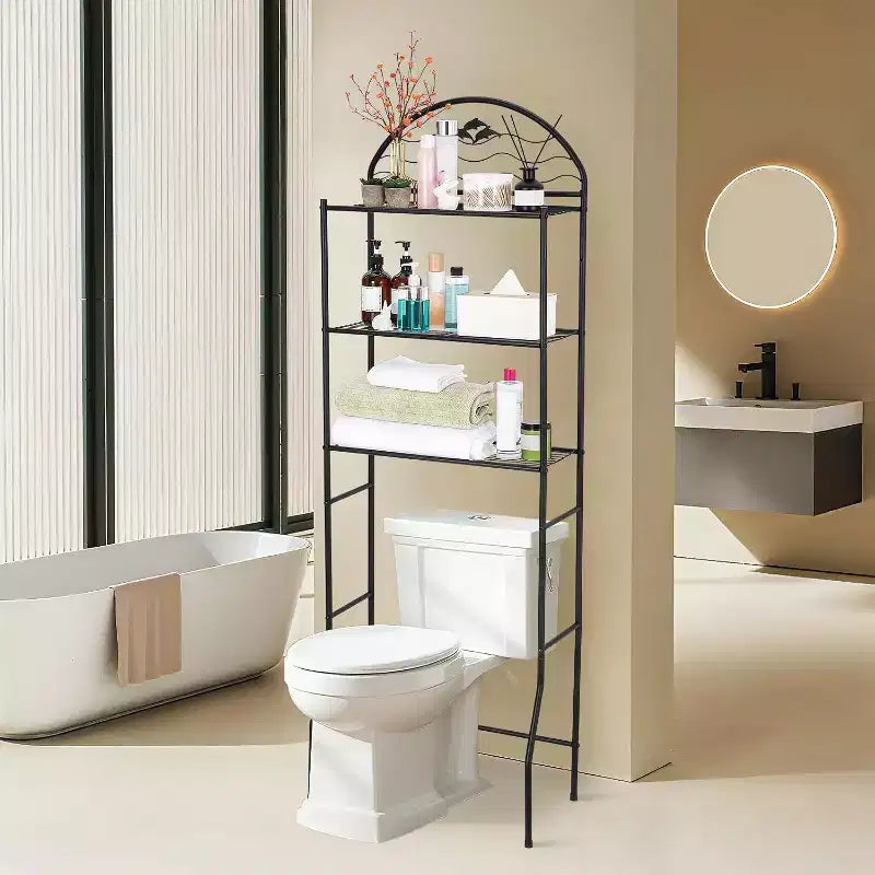 Scaffale da Bagno Salvaspazio da Appoggio a 3 Ripiani, Organizer da Bagno in Metallo per Asciugamani e Carta Igienica, Ideale per Appartamenti