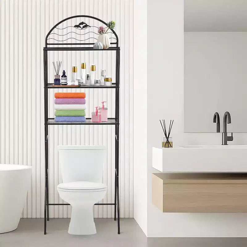 Scaffale da Bagno Salvaspazio da Appoggio a 3 Ripiani, Organizer da Bagno in Metallo per Asciugamani e Carta Igienica, Ideale per Appartamenti