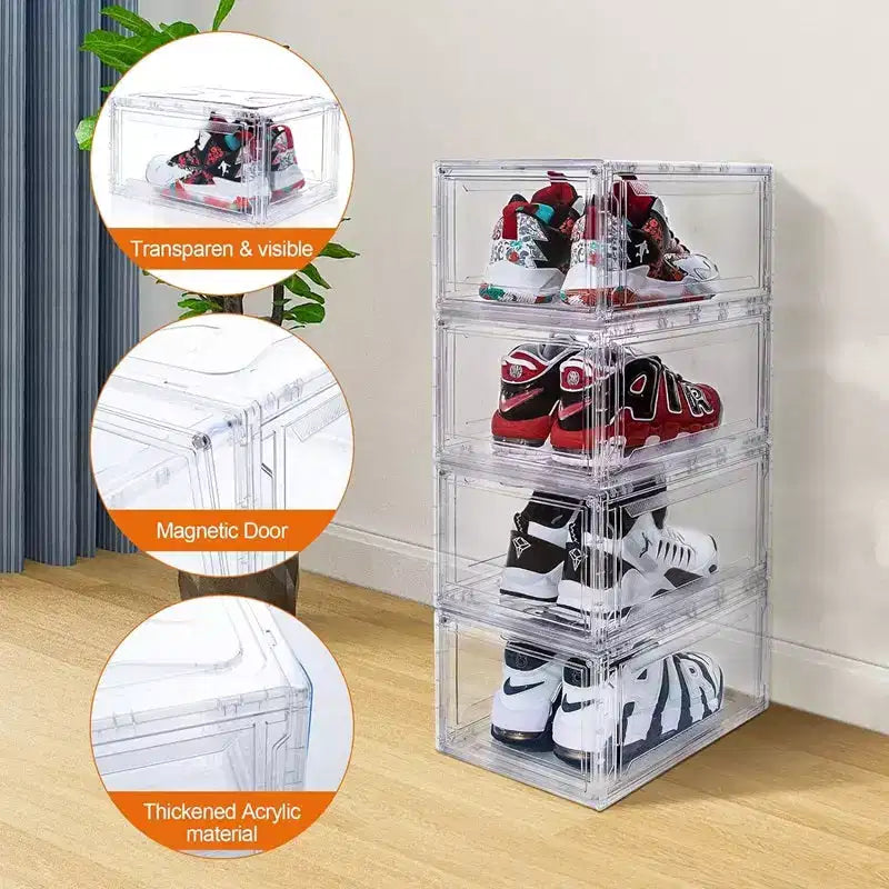 6 Pezzi Organizzatore per Scarpe, Organizzatore per Scarpe Impilabile in Plastica Trasparente per Armadio, Scatola per Scarpe Impilabile in Plastica Trasparente per Ingresso, Salvaspazio, Pieghevole