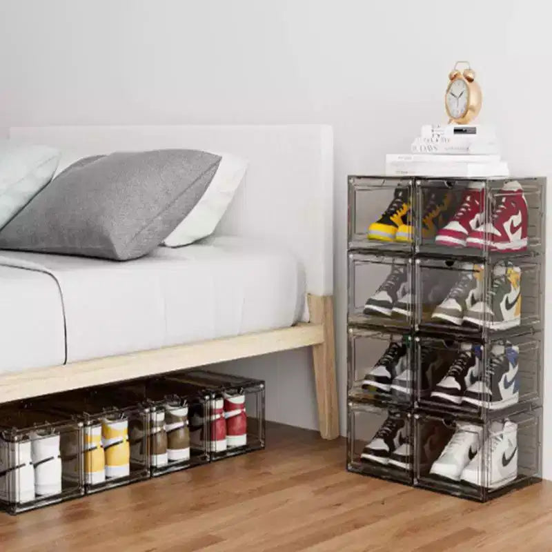 6 Pezzi Organizzatore per Scarpe, Organizzatore per Scarpe Impilabile in Plastica Trasparente per Armadio, Scatola per Scarpe Impilabile in Plastica Trasparente per Ingresso, Salvaspazio, Pieghevole