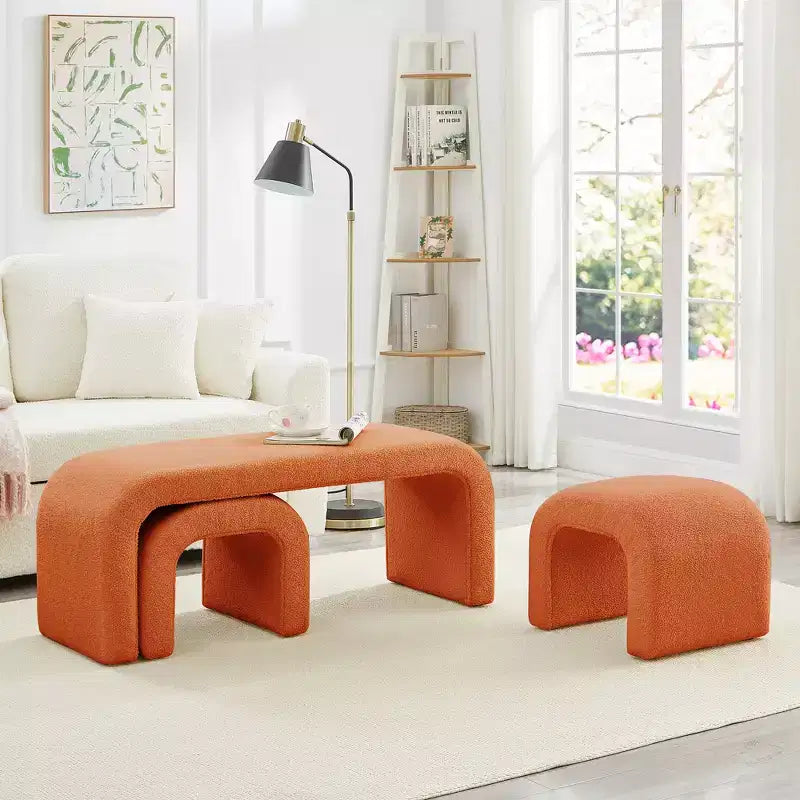 Set di 3 Panchine a U, Panchina Ottomana Sezionale, Sgabello Poggiapiedi Ottomano Imbottito