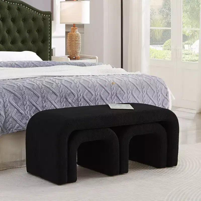 Set di 3 Panchine a U, Panchina Ottomana Sezionale, Sgabello Poggiapiedi Ottomano Imbottito