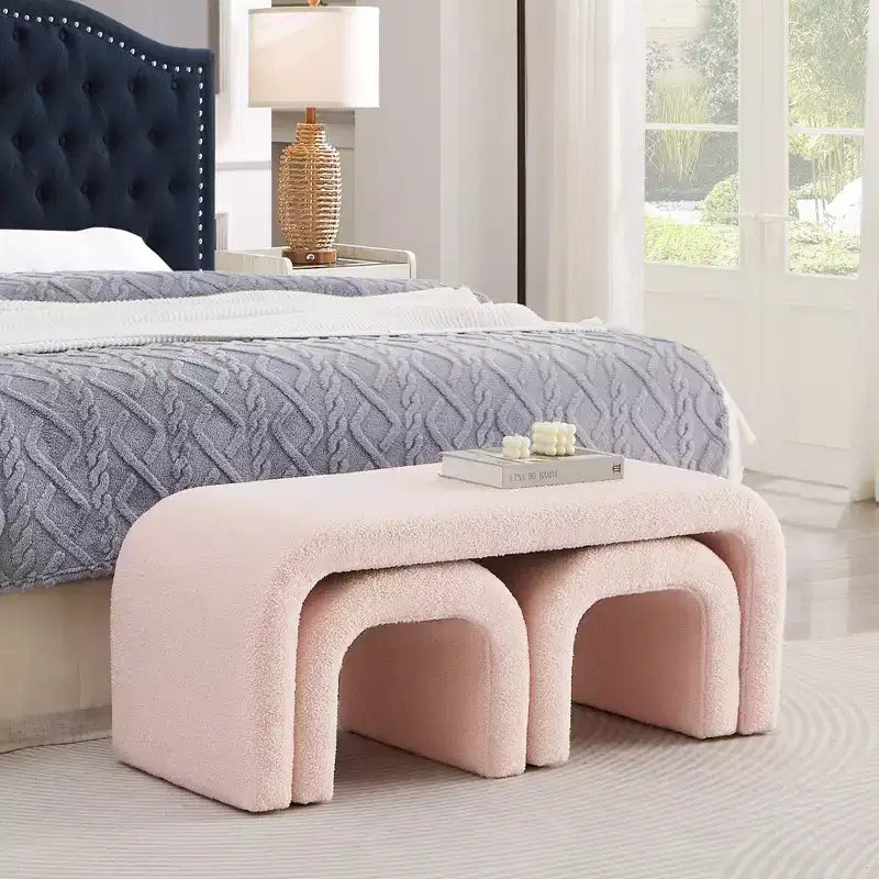 Set di 3 Panchine a U, Panchina Ottomana Sezionale, Sgabello Poggiapiedi Ottomano Imbottito