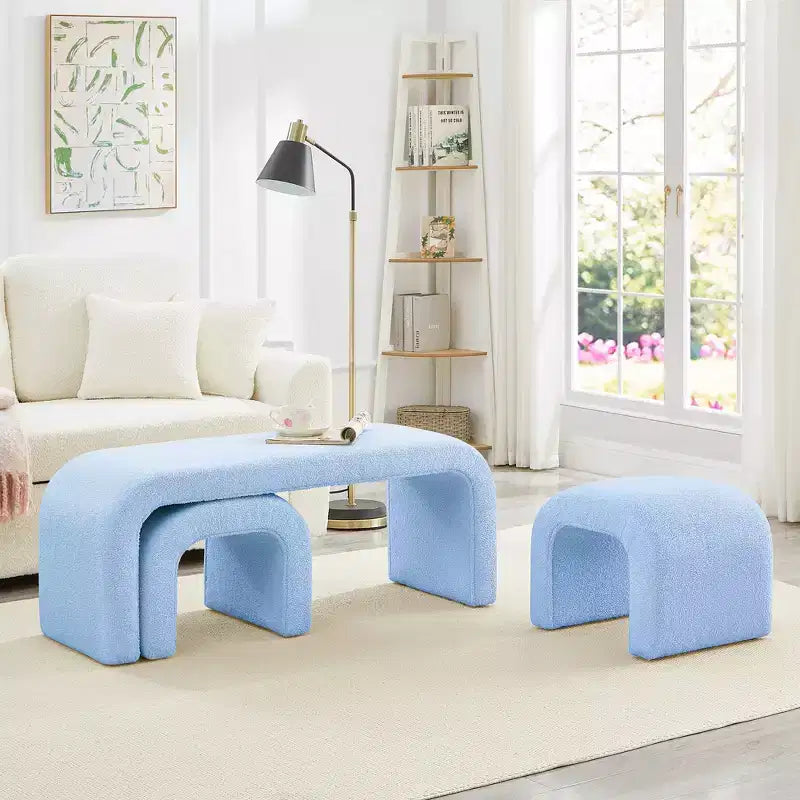 Set di 3 Panchine a U, Panchina Ottomana Sezionale, Sgabello Poggiapiedi Ottomano Imbottito