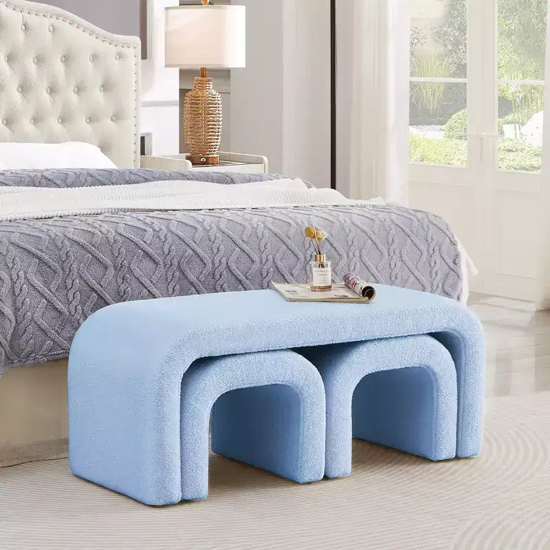 Set di 3 Panchine a U, Panchina Ottomana Sezionale, Sgabello Poggiapiedi Ottomano Imbottito