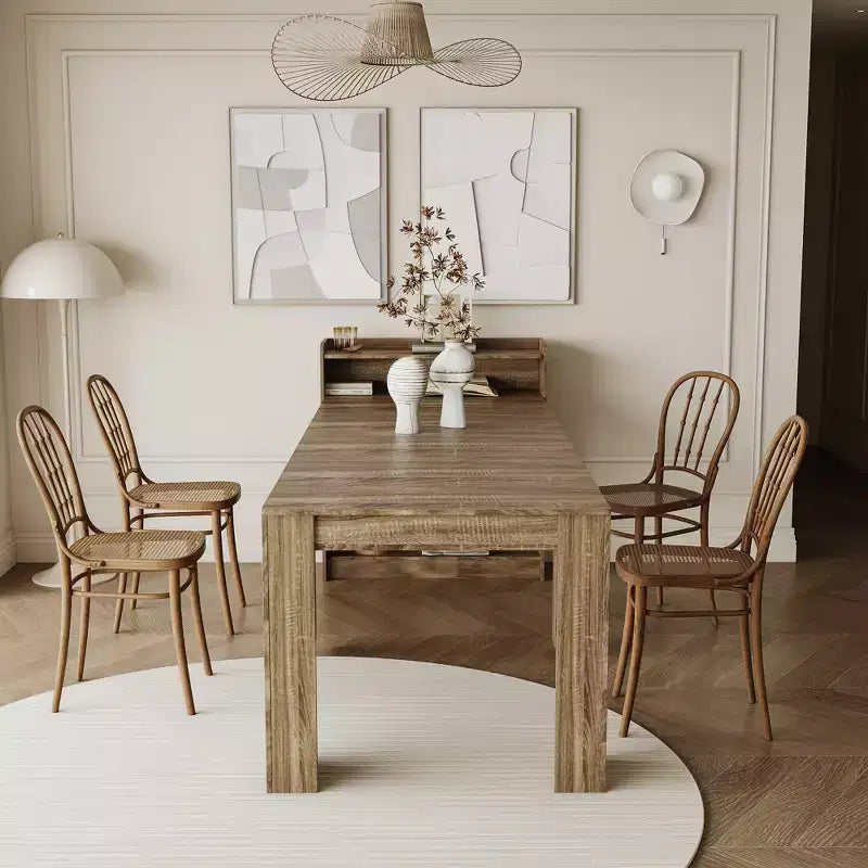 Tavolo da Pranzo Allungabile Moderno con Contenitore, Tavolo Rettangolare Versatile Salvaspazio per Cucina Sala da Pranzo Soggiorno Spazi Piccoli, Naturale