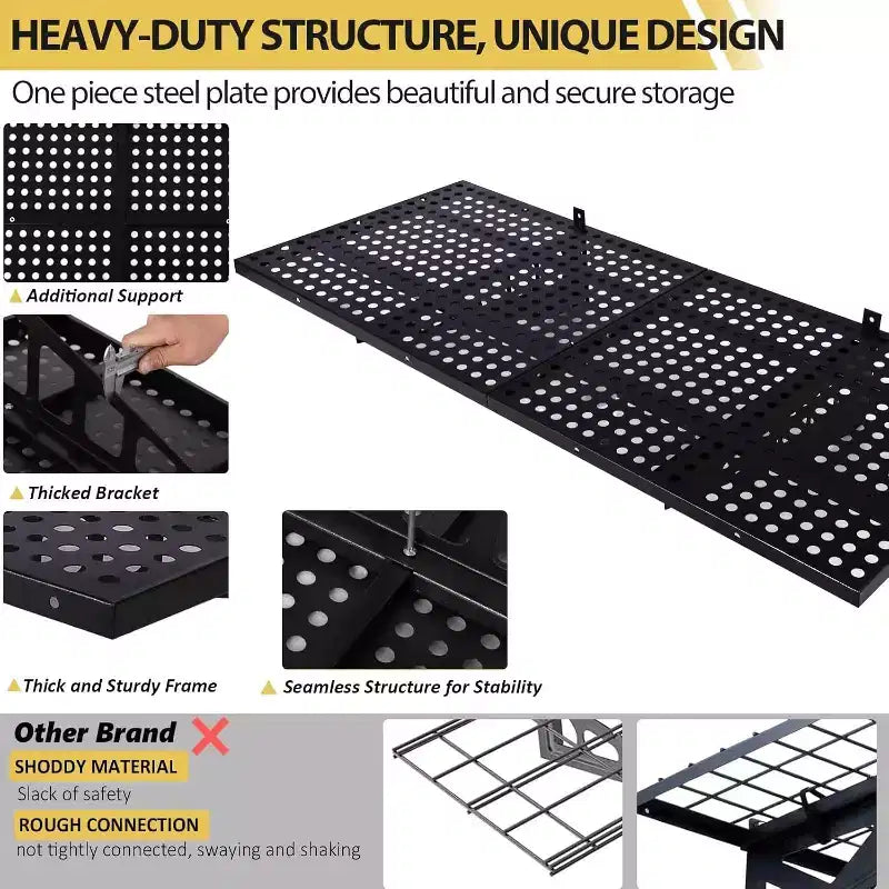 Scaffali a parete in acciaio per impieghi gravosi, scaffali flottanti con capacità di 250 kg, scaffali versatili per garage, scaffali a parete con installazione multipla