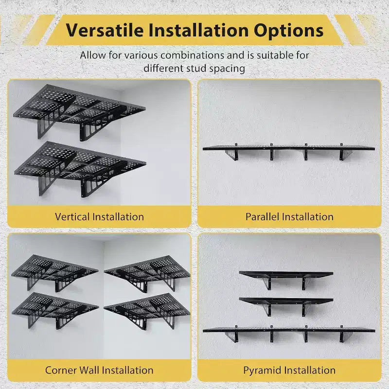 Scaffali a parete in acciaio per impieghi gravosi, scaffali flottanti con capacità di 250 kg, scaffali versatili per garage, scaffali a parete con installazione multipla