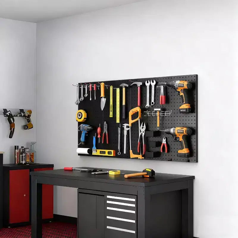 2 Pz Pannelli Metallici Perforati, Organizzatore a Parete 24x24 con Disposizione Flessibile per Garage, Officina, Cucina, Sala Artigianale, Organizzazione Utensili