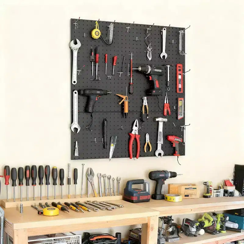 2 Pz Pannelli Metallici Perforati, Organizzatore a Parete 24x24 con Disposizione Flessibile per Garage, Officina, Cucina, Sala Artigianale, Organizzazione Utensili