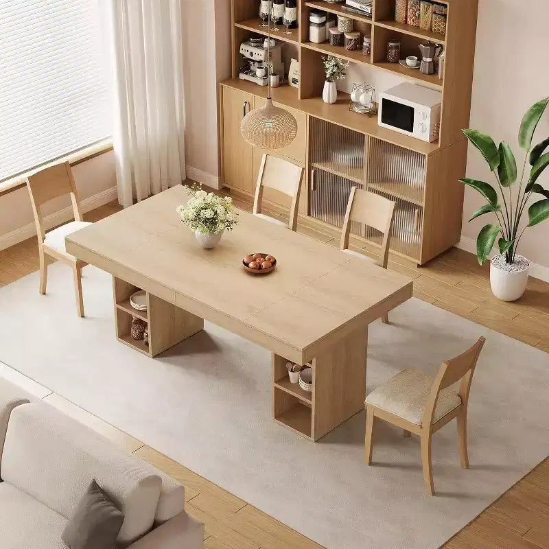 Tavolo da Pranzo Rettangolare da 160 cm per 6 Persone, Costruzione in Legno, Base a Doppio Piedistallo con Contenitore su Due Lati, Ampia Superficie, Telaio Rinforzato