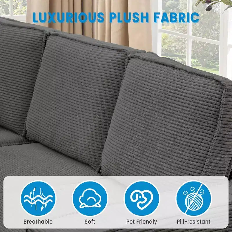 Divano Componibile Sectional, Divano a U con Rivestimento Lavabile Rimovibile, Divano Moderno Grigio Convertibile a Seduta Profonda per Soggiorno, Ufficio