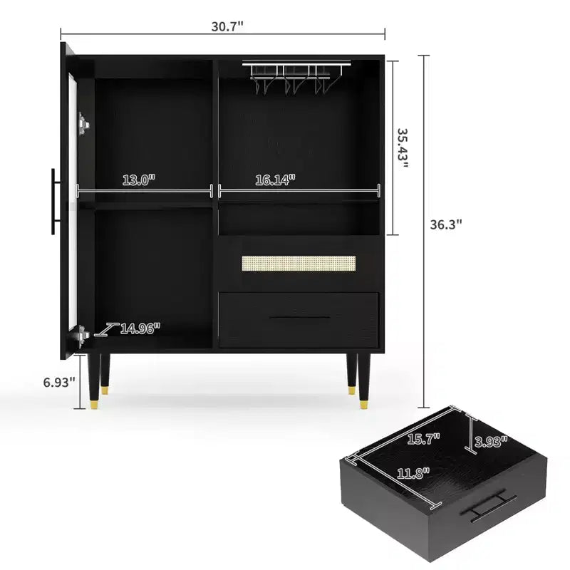 Mobile Bar Moderno e Mobile Mini Bar per Caffè con Contenitore, Credenza Portabottiglie con Anta in Vetro Temperato e Cassetti per Cucina, Sala da Pranzo