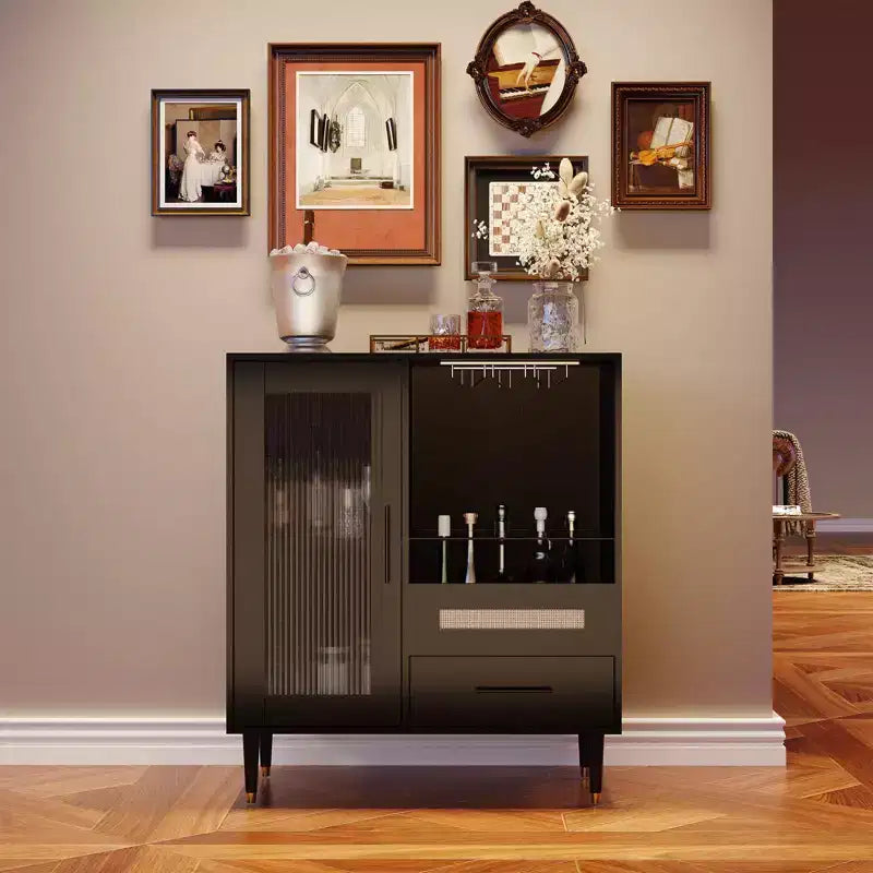 Mobile Bar Moderno e Mobile Mini Bar per Caffè con Contenitore, Credenza Portabottiglie con Anta in Vetro Temperato e Cassetti per Cucina, Sala da Pranzo