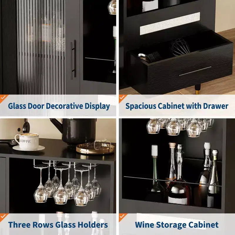 Mobile Bar Moderno e Mobile Mini Bar per Caffè con Contenitore, Credenza Portabottiglie con Anta in Vetro Temperato e Cassetti per Cucina, Sala da Pranzo